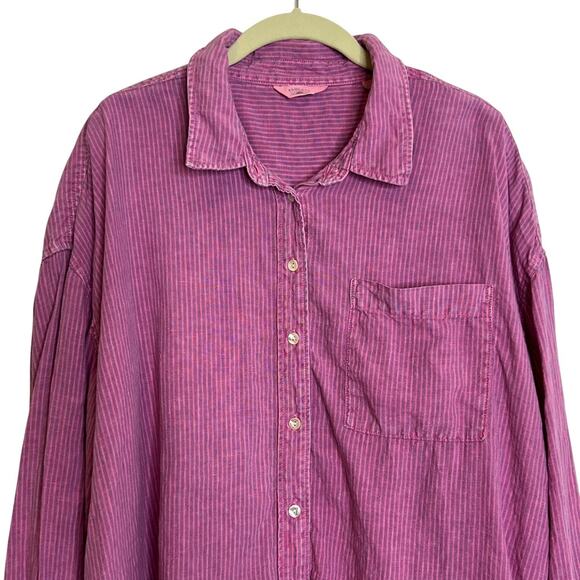 Faherty Womens Linen Button Up Shirt XXL Pink Purple Stripe Long Sleeve - Picture 2 of 8